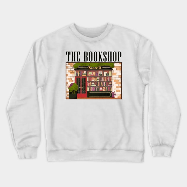 The Bookshop Storefront Illustration Crewneck Sweatshirt by MariOyama